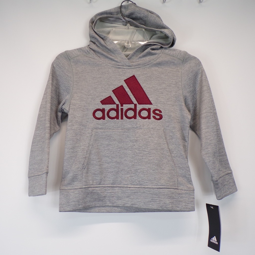 Adidas Boys Gray & Burgundy Hoodie Sweatshirt Sz 5